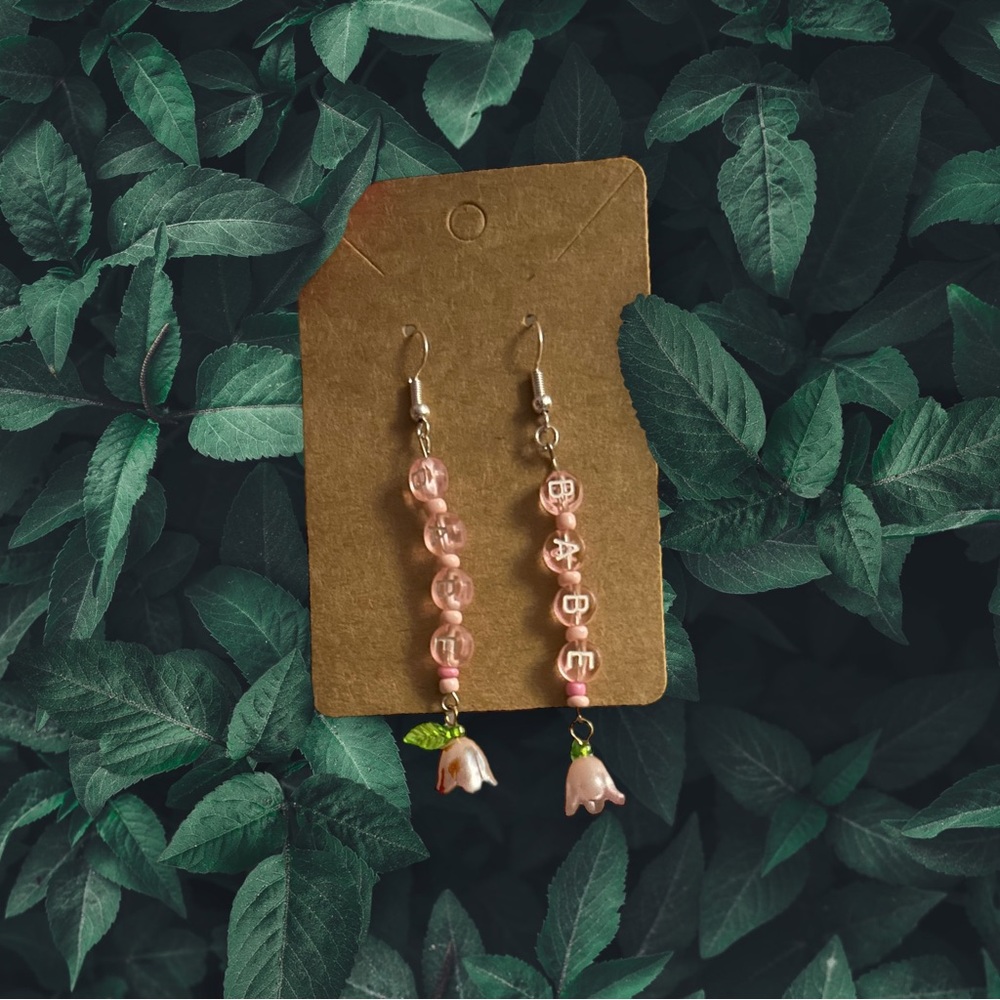 Pink “Babe” Flower Drop Earrings